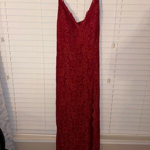 David's Bridal Red Lace Maxi Dress